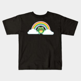 fabulous pride frog smiling under rainbow clouds Kids T-Shirt